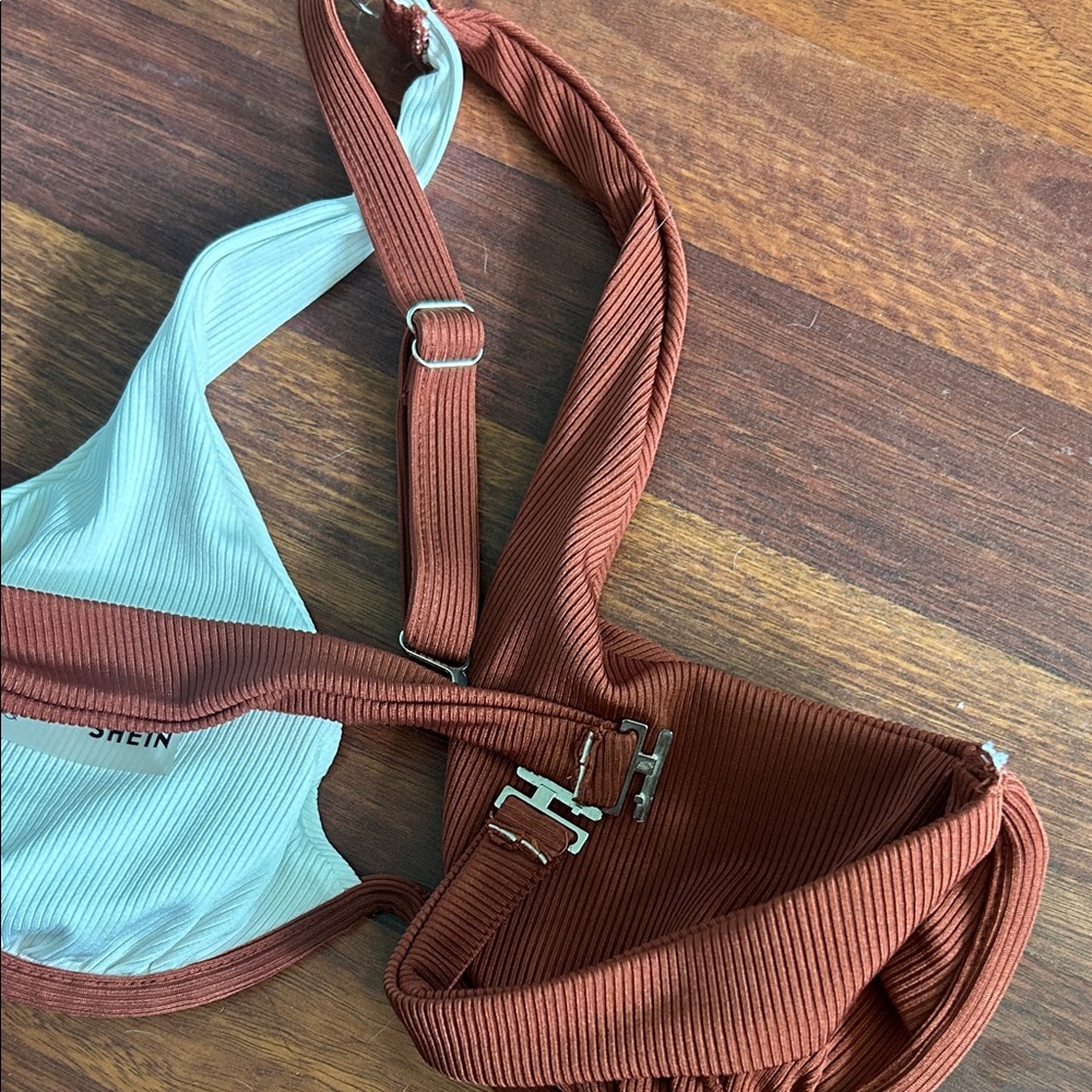 Rust and White Ribbed Bikini - Picture 2 of 3